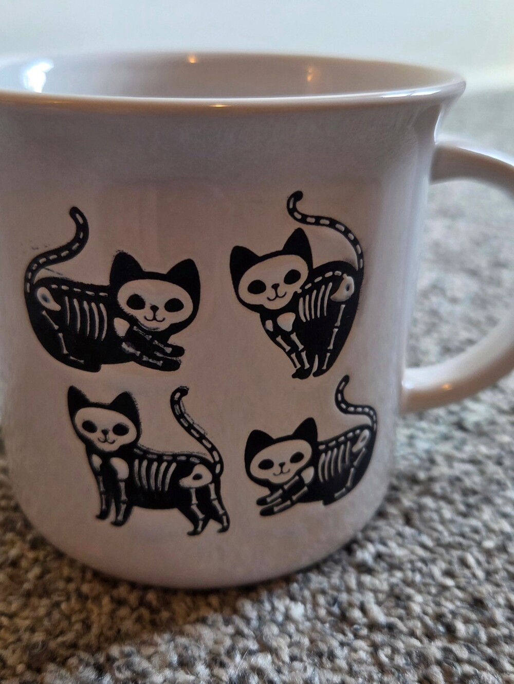 Cat Skeleton Ceramic Coffee Mug Halloween Black & White